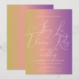 Moderne fette, helle Ombre Lila Script Wedding Einladung