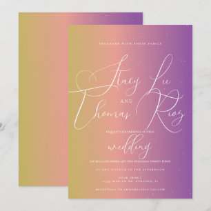 Moderne fette, helle Ombre Lila Script Wedding Einladung