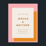 Moderne fette Hochzeit retten das Datum Rosa und O Postkarte<br><div class="desc">Modern Geometric Bold Stilvoll Save the Date Postcard in Rosa und Orange</div>