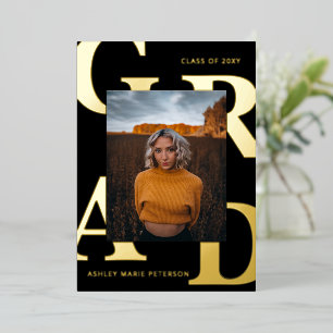 Moderne, fette Letters Black Gold Foto Abschluss Folieneinladung