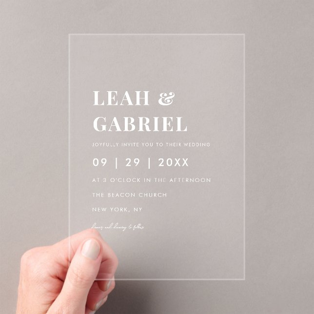 Moderne fette Minimal Foto Monogram Wedding Acryleinladungen (Insitu (Handheld))