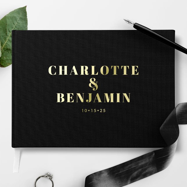 Moderne fette Minimalistische Black Gold Hochzeit Gästebuch (Von Creator hochgeladen)