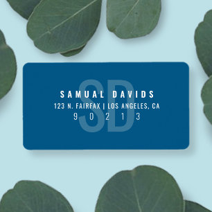 Moderne fette Monogram Blue Gray Rücksendeadresse Adressaufkleber