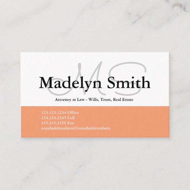 Moderne, fette Pfirsichinitialen - Visitenkarte (Vorderseite)