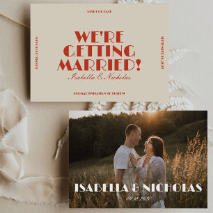Moderne Fette Retro-Farbige Foto-Hochzeit Save The Date