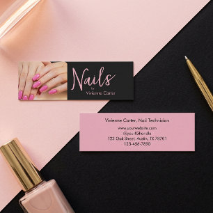 Moderne Fette Rosa Schwarze Schrift Foto Nagelstud Mini Visitenkarte