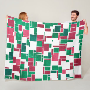 Moderne, fette, rote und grüne Weihnachts-Mondrian Fleecedecke