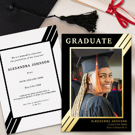 Moderne, fette Streifen Grad Foto Black und Gold Folieneinladung