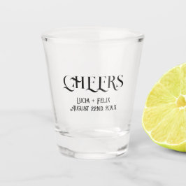 Moderne, fette Textschreie bei Hochzeitsschreibern Schnapsglas