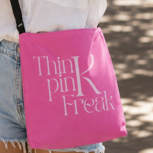 Moderne Fette Think Pink Freak-Typografie Tragetaschen Mit Langen Trägern