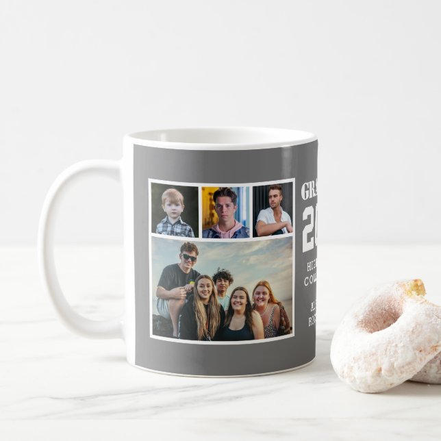 Moderne, fette Typografie 4 Abschluss FotoCollage Kaffeetasse (Mit Donut)