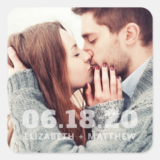 Moderne fette Typografie Custom Foto Wedding Quadratischer Aufkleber (Vorderseite)