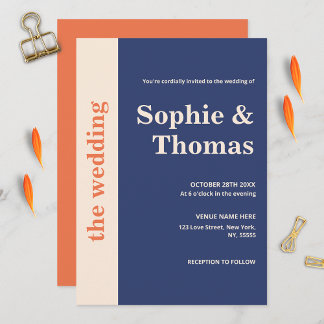 Moderne Fette Typografie Navy Blau Orange Hochzeit Einladung