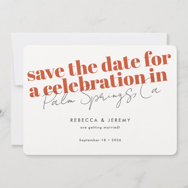 Moderne fette Typografie Orange Wedding Save The Date (Vorderseite)