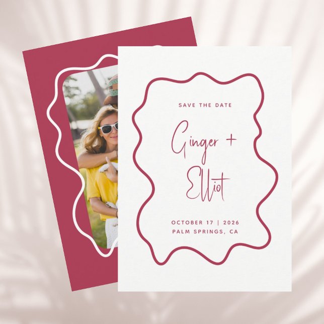 Moderne fette Wavy Frame Magenta Pink Foto Wedding Save The Date (Von Creator hochgeladen)