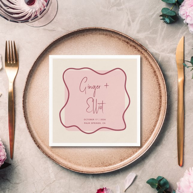 Moderne fette Wavy Frame Magenta Pink Wedding Serviette (Von Creator hochgeladen)