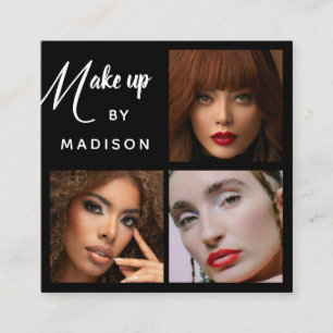 Moderne Fette Weiße Schrift 3 Foto Make-up Quadratische Visitenkarte