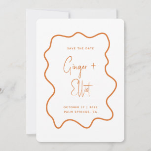 Moderne, fette, wellige Rahmung Orange Foto-Hochze Save The Date