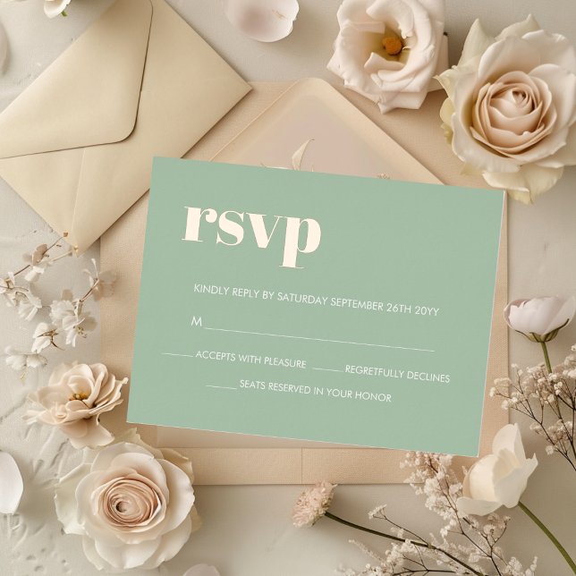 Moderne Fettformatierung Grüne Rose Gold UAWG Folie Einladungspostkarte (Modern Bold Sage Green REAL Rose Gold RSVP Foil Invitation Postcard)