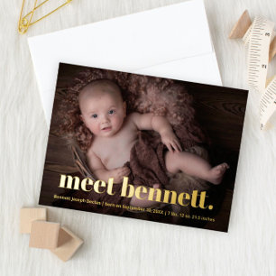Moderne fettgedruckte Namens-Baby-Foto-Geburtsanze Folieneinladung