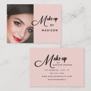Moderne fettgedruckte Skript-Rosa-Make-up-Foto Visitenkarte