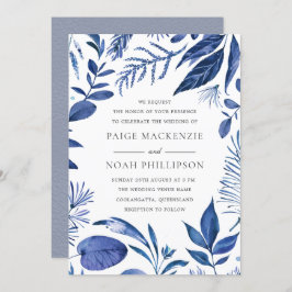 Moderne Feuille Bleue Élégante Invitation Mariage