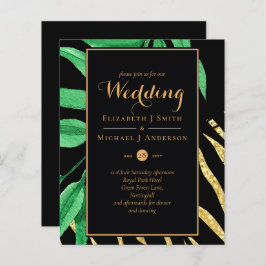Moderne Feuille Tropicale Gold Black Mariage Budge