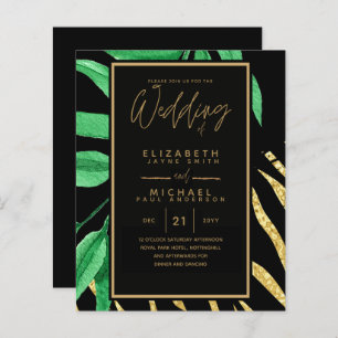 Moderne Feuille Tropicale Gold Black Mariage Budge