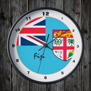 Moderne Fidschi-Flagge, trendige Fidschi-Zuhause / Runde Wanduhr