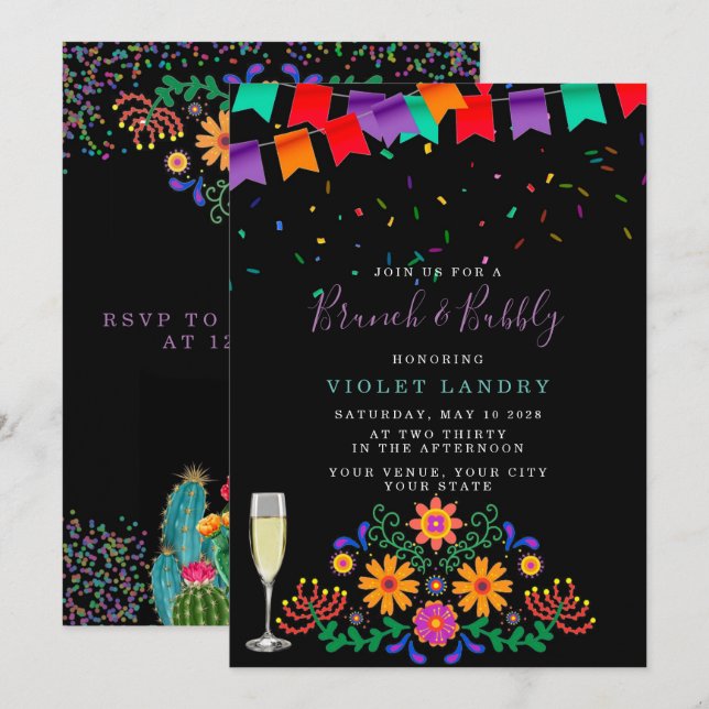 Moderne Fiesta und Cactus Brunch und Bubbly Einladung (Vorne/Hinten)