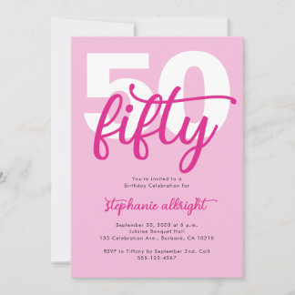 Moderne Fifty and Fabulous Pink 50. Geburtstagsfei Einladung