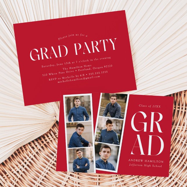 Moderne Filmstrip Red 6 Foto Graduation Party Einladung (Von Creator hochgeladen)