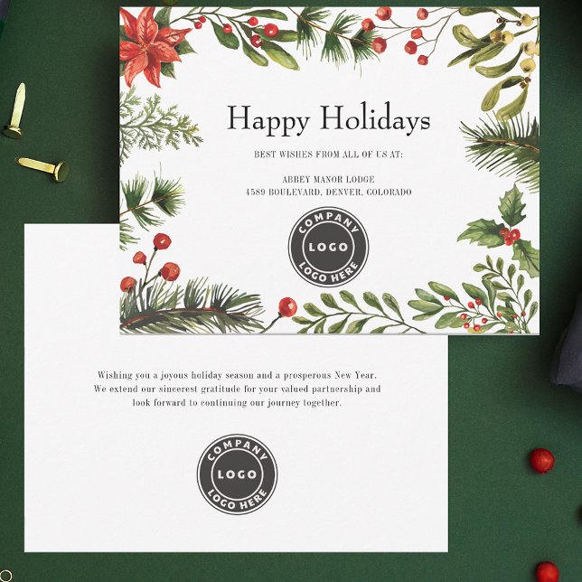 Moderne Firmenlogos Weihnachtsfeiertage Karte (Modern Business Logo Christmas Greenery Holidays Card)