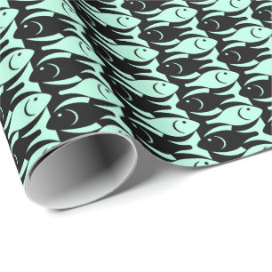 Moderne Fische, Aqua und Schwarz aus dem Mittelalt Geschenkpapier