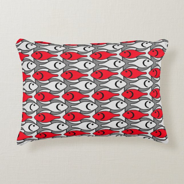 Moderne Fische der Mitte des Jahrhunderts, rot und Dekokissen (Vorderseite)