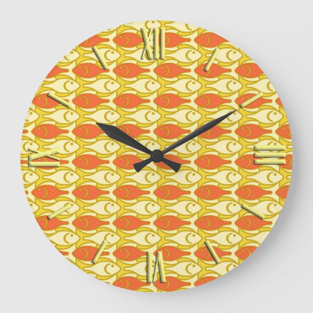 Moderne Fische, Gelb und Orange der Mitte des Große Wanduhr (Vorderseite)