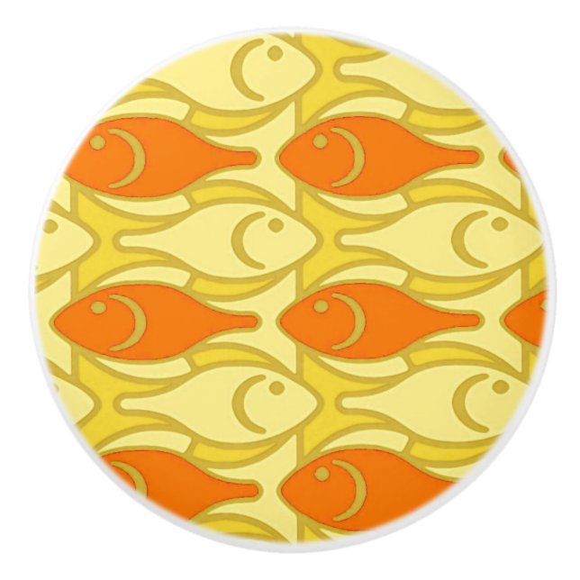 Moderne Fische, gelb und orange Keramikknauf (Vorderseite)