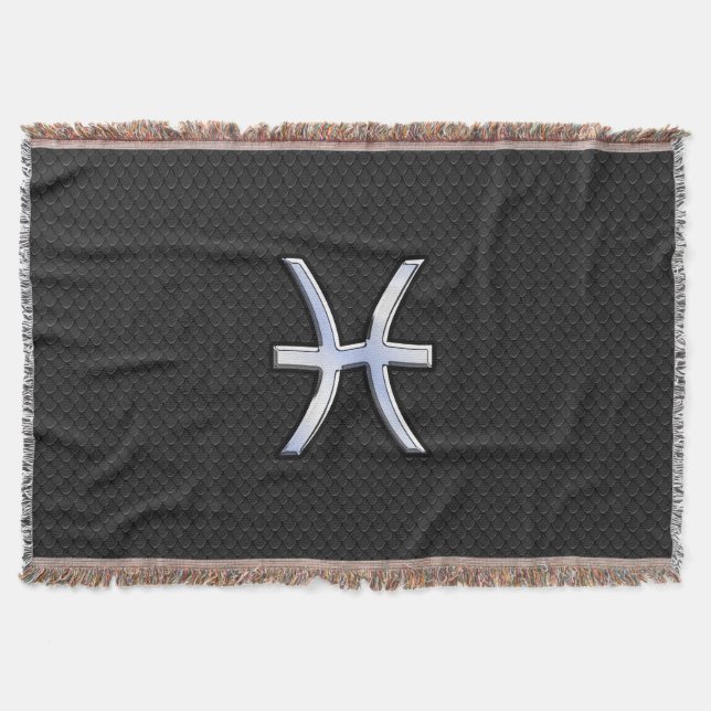 Moderne Fische Zodiac Sign Black Snake Skin Stil Decke (Vorderseite)
