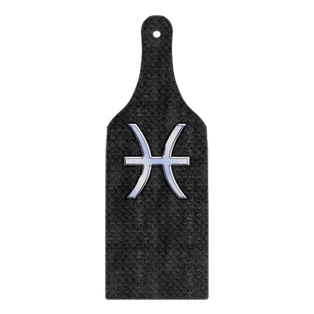 Moderne Fische Zodiac Sign Black Snake Skin Stil Schneidebrett (Vorderseite)