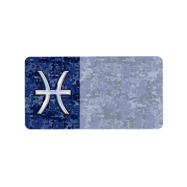 Moderne Fische Zodiac Sign Navy Blue Digital Camou Adressaufkleber (Vorne)