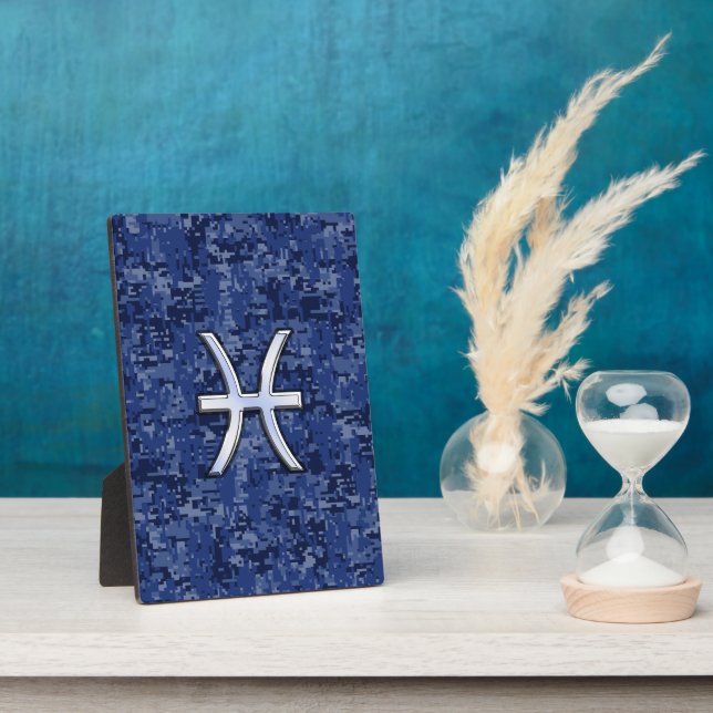 Moderne Fische Zodiac Sign Navy Blue Digital Camou Fotoplatte (Seite)