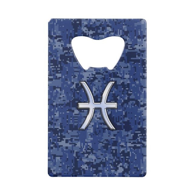 Moderne Fische Zodiac Sign Navy Blue Digital Camou Geldkarten Flaschenöffner (Vorderseite)