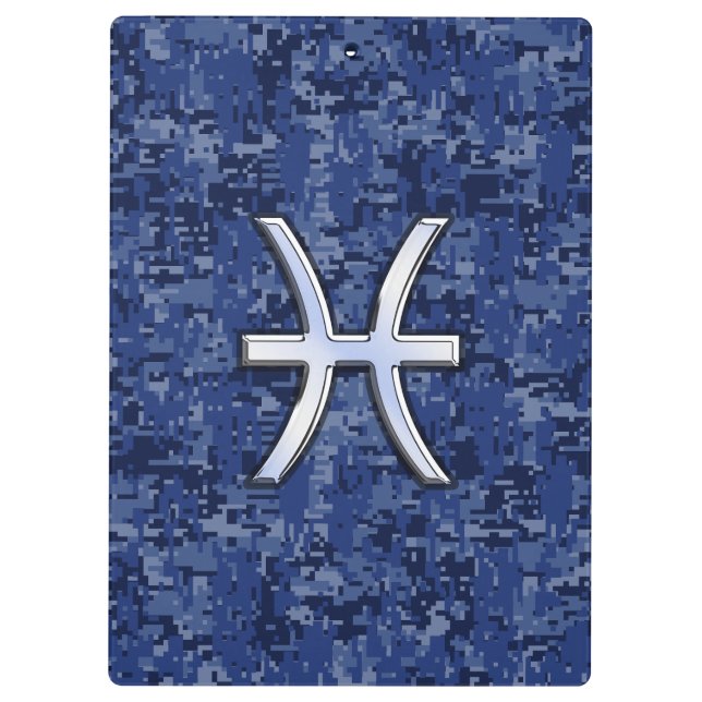 Moderne Fische Zodiac Sign Navy Blue Digital Camou Klemmbrett (Rückseite)