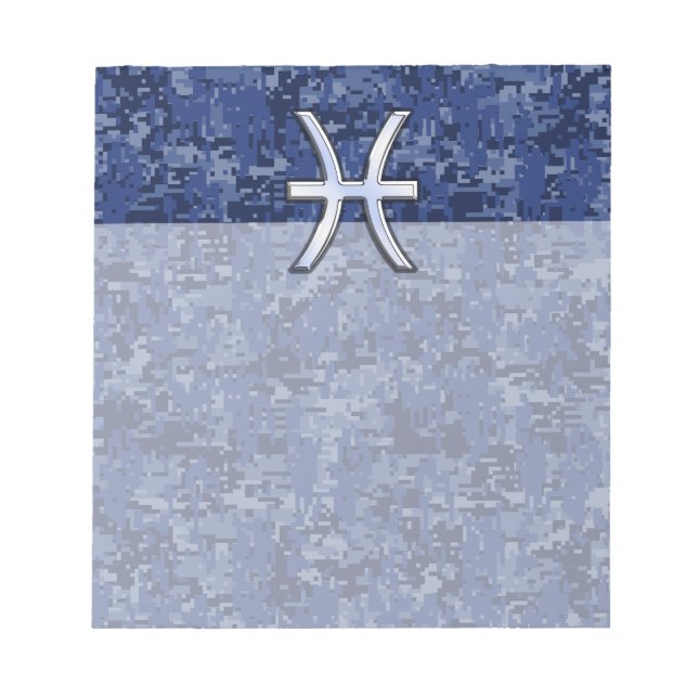Moderne Fische Zodiac Sign Navy Blue Digital Camou Notizblock (Vorderseite)