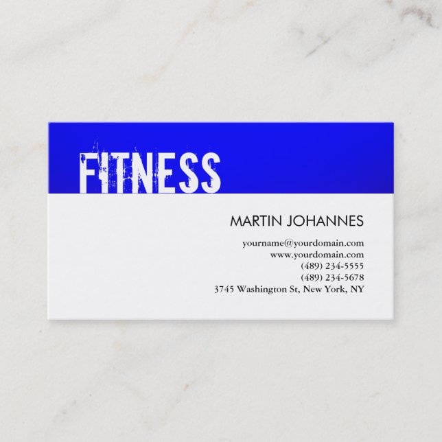 Moderne Fitness Sport Blue White Business Card Visitenkarte (Vorderseite)