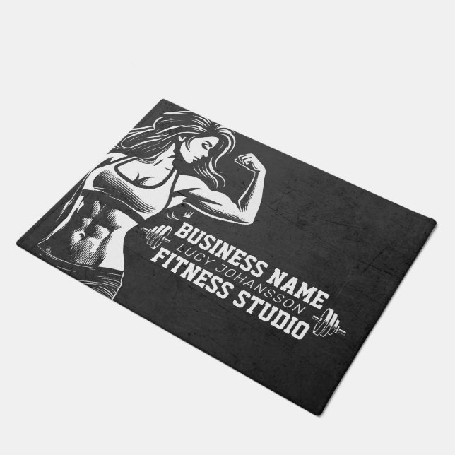 Moderne Fitness Trainer Bodybuilding Gym Instructo Fußmatte (Schrägansicht)