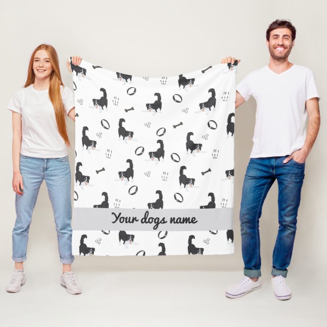 Moderne flache Design Border Collie & Knochen Must Fleecedecke (Beispiel)