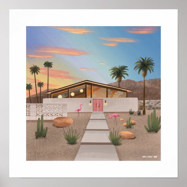 Moderne Flamingo-Printwerbung Mitte des Jahrhunder Poster (Vorne)