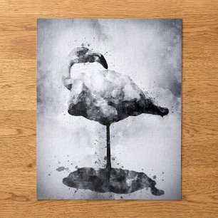 Moderne Flamingo Schwarz-Weiß-Aquarell-Kunst