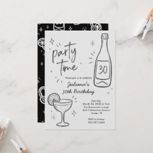 Moderne Flaschen- und Cocktail-Einladung zum 30. G Einladung